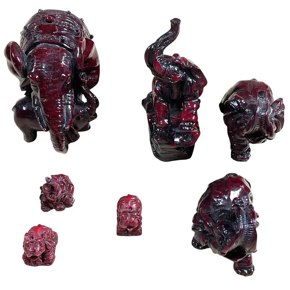 Vintage Set of 7 Red Ceramic Elephant Figurines Excellent Used Condition
